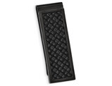 Men's Black Plated Money Clip in Polished Stainless Steel with Leather Inlay