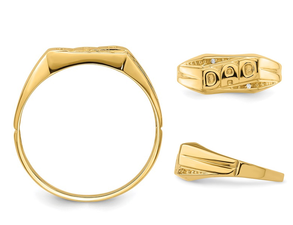 14K Yellow Gold Polished Mens DAD Ring - Afbeelding 3 van 3