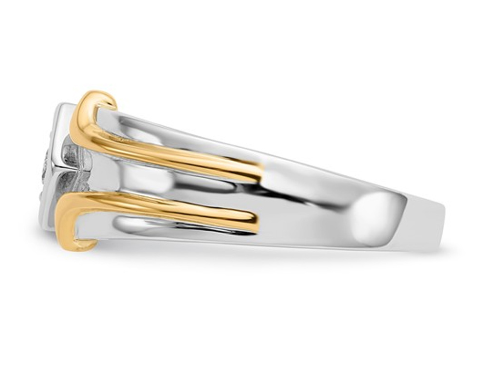 Anillo de diamantes para hombre de 1/7 quilates (ctw H-I, I2-I3) en oro blanco y amarillo de 14 K - Imagen 4 de 5