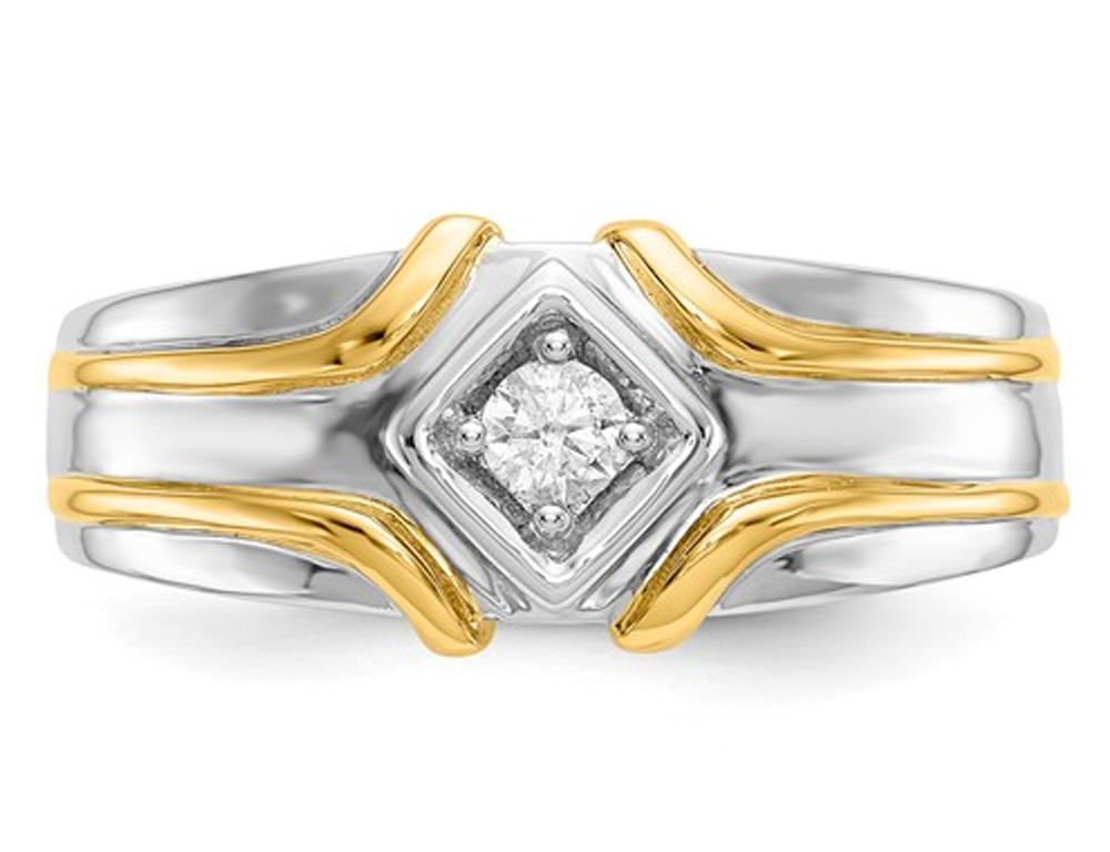 Anillo de diamantes para hombre de 1/7 quilates (ctw H-I, I2-I3) en oro blanco y amarillo de 14 K - Imagen 3 de 5