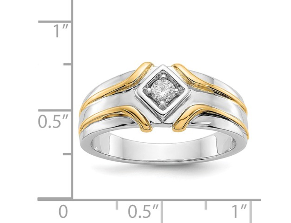 Anillo de diamantes para hombre de 1/7 quilates (ctw H-I, I2-I3) en oro blanco y amarillo de 14 K - Imagen 2 de 5