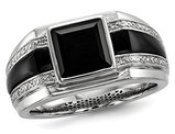 Men's Black Onyx Ring with Accent Diamonds in Black Rhodium Plated Sterling Silver