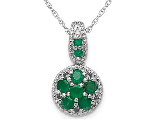 1/2 Carat (ctw) Natural Emerald Cluster Pendant Necklace in Sterling Silver with Chain