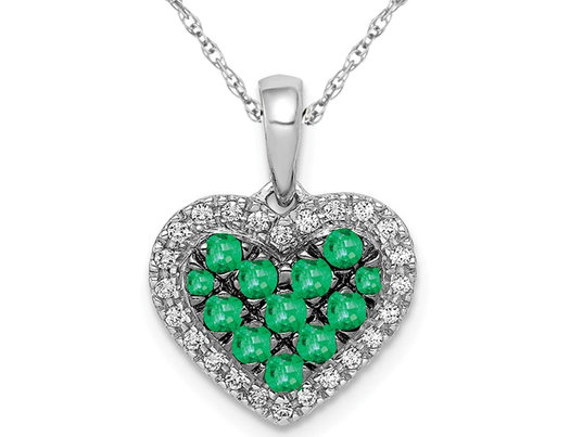 3/10 Carat (ctw) Natural Green Emerald Heart Pendant Necklace in 14K White Gold with Diamonds and Chain