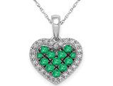 3/10 Carat (ctw) Natural Green Emerald Heart Pendant Necklace in 14K White Gold with Diamonds and Chain