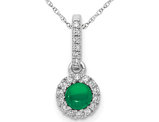 2/5 Carat (ctw) Natural Cabochon Emerald Halo Pendant Necklace in 14K White Gold with Chain and Accent Diamonds