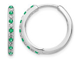 2/3 Carat (ctw) Natural Emerald Hoop Earrings in 14K White Gold with Diamonds 1/6 Carat (ctw)