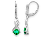 1.00 Carat (ctw) Lab Created Emerald Drop Earrings in Sterling Silver with Accent Diamonds