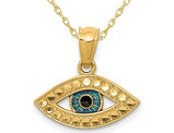 14K Yellow Gold Blue Enamel Evil Eye Charm Pendant Necklace with Chain