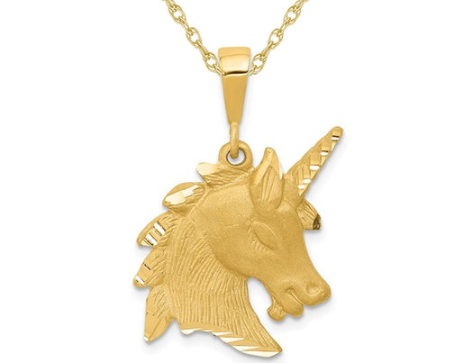 14K Yellow Gold Unicorn Head Charm Pendant Necklace with Chain