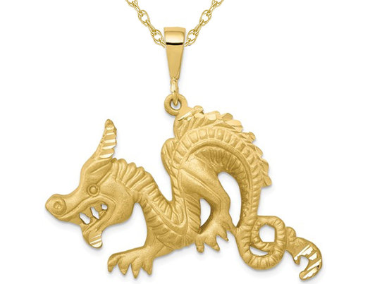 10K Yellow Gold Dragon Charm Pendant Necklace with Chain
