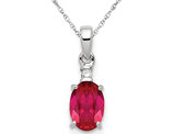 7/10 Carat (ctw) Natural Ruby Oval Drop Pendant Necklace in Sterling Silver with Chain