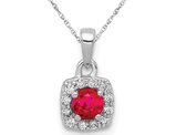 1/5 Carat (ctw) Natural Ruby Halo Pendant Necklace in 14K White Gold with Diamonds and Chain