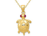 14K Yellow Gold Turtle Charm Pendant Necklace with Chain and Ruby Eyes