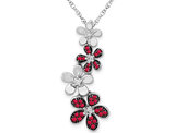 1/4 Carat (ctw) Natural Ruby Flower Charm Pendant Necklace in 14K White Gold with Diamonds 1/8 Carat (ctw) with Chain