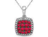 7/10 Carat (ctw) Ruby Halo Cluster Pendant Necklace in 14K White Gold with Diamonds and Chain
