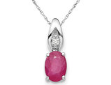 3/4 Carat (ctw) Natural Red Ruby Oval Drop Pendant Necklace in 14K White Gold with Chain