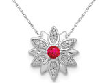 1/12 Carat (ctw) Natural Ruby Flower Charm Pendant Necklace in 14K White Gold with Chain