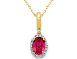 0.99 Carat (ctw) Ruby Solitaire Pendant Necklace in 14K Yellow Gold with Diamonds and Chain