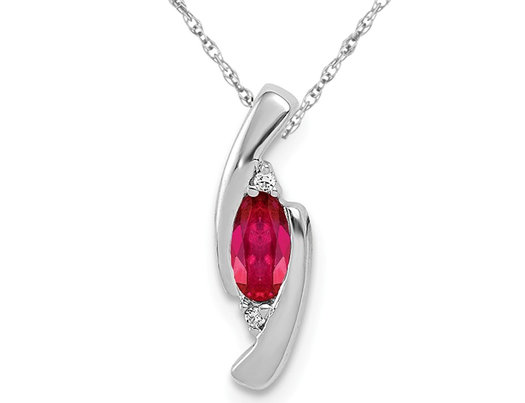 3/10 Carat (ctw) Natural Marquise Cut Ruby Pendant Necklace in 14K White Gold with Chain