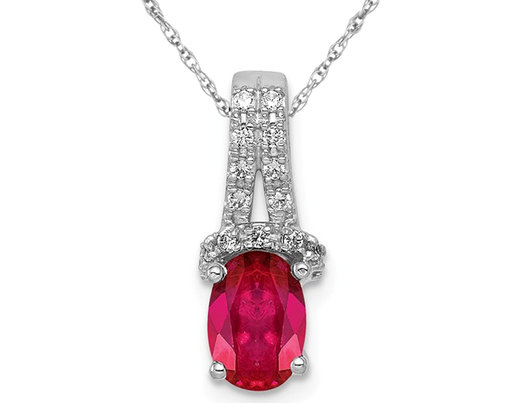 3/4 Carat (ctw) Natural Ruby Drop Pendant Necklace in 14K White Gold with Diamonds and Chain