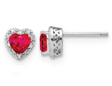 4/5 Carat (ctw) Lab Created Heart Ruby Stud Earrings in Sterling Silver with Accent Diamonds
