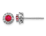 2/5 Carat (ctw) Natural Ruby Post Halo Earrings in 14K White Gold with 1/6 Carat (ctw) Diamonds 