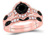 2.00 Carat (ctw I1-I2, H-I) Black Diamond Engagement Ring and Wedding Band Set in 14K Rose Pink Gold