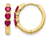 4/5 Carat (ctw) Ruby Heart Hoop Earrings in 14K Yellow Gold