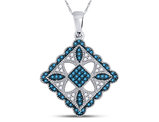 1/4 Carat (ctw I2-I3) Blue  and White Diamond Pendant Necklace in 10K White Gold with Chain