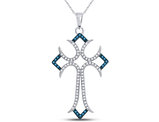 1/4 Carat (ctw I2-I3) Blue and White Diamond Cross Pendant Necklace in 10K White Gold with Chain