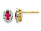 2/3 Carat (ctw) Ruby Post Halo Earrings in 14K Yellow Gold with 1/5 Carat (ctw) Diamonds