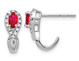 7/10 Carat (ctw) Natural Ruby and Diamond 1/7 Carat (ctw) J-Hoop Earrings in 14K White Gold