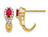 7/10 Carat (ctw) Natural Ruby and Diamond 1/7 Carat (ctw) J-Hoop Earrings in 14K Yellow Gold
