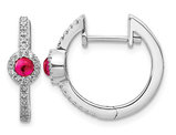 1/4 Carat (ctw) Natural Cabochon Ruby Hoop Earrings in 14K White Gold with Diamonds 1/5 Carat (ctw)