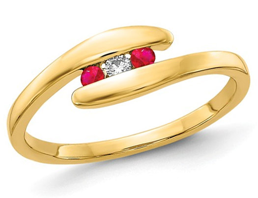 1/12 Carat (ctw) Natural Ruby Promise Ring Band in 14K Yellow Gold