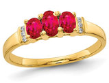 3/4 Carat (ctw) Natural Ruby Three Stone Ring in 14K Yellow Gold