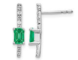 1/3 Carat (ctw) Natural Green Emerald Stick Earrings in 14K White Gold with Diamonds 1/8 Carat (ctw)
