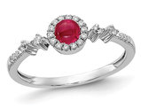 1/3 Carat (ctw) Cabachon Ruby Ring in 14K White Gold with 1/8 Carat (ctw) Diamonds