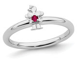 Sterling Silver Stackable Band Ring with Little Girl and Lab Created Ruby Accent