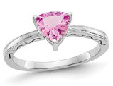1.00 Carat (ctw) Trillion Cut Lab Created Pink Sapphire Ring in 10K White Gold