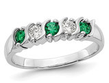 3/10 Carat (ctw) Natural Emerald Band Ring in 14K White Gold with 1/5 Carat (ctw) Diamonds