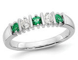 3/10 Carat (ctw) Natural Emerald Band Ring in 14K White Gold with 1/5 Carat (ctw) Diamonds