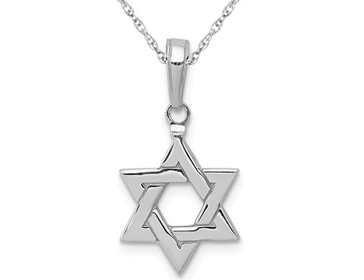 Star Of David Pendant Necklace in 14K White Gold with Chain