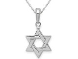 Star Of David Pendant Necklace in 14K White Gold with Chain