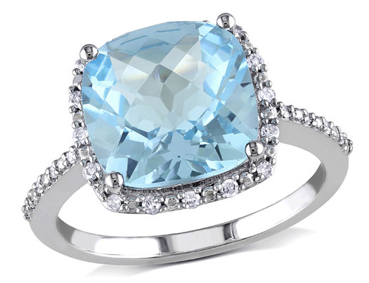5.25 Carat (ctw) Blue Topaz Ring in 10K White Gold with Diamonds 1/10 Carat (ctw)