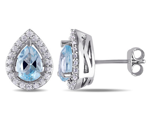 2.20 Carat (ctw) Blue Topaz and Lab Created White Sapphires Solitaire Earrings in Sterling Silver