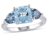 3.50 Carat (ctw) Blue Topaz Ring in Sterling Silver with Accent Diamonds