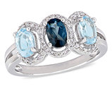 1.60 Carat (ctw) Blue Topaz Ring Three Stone Ring in Sterling Silver with Accent Diamonds