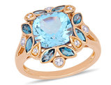 4.65 Carat (ctw) Blue and White Topaz Flower Ring in Rose Pink Plated Sterling Silver